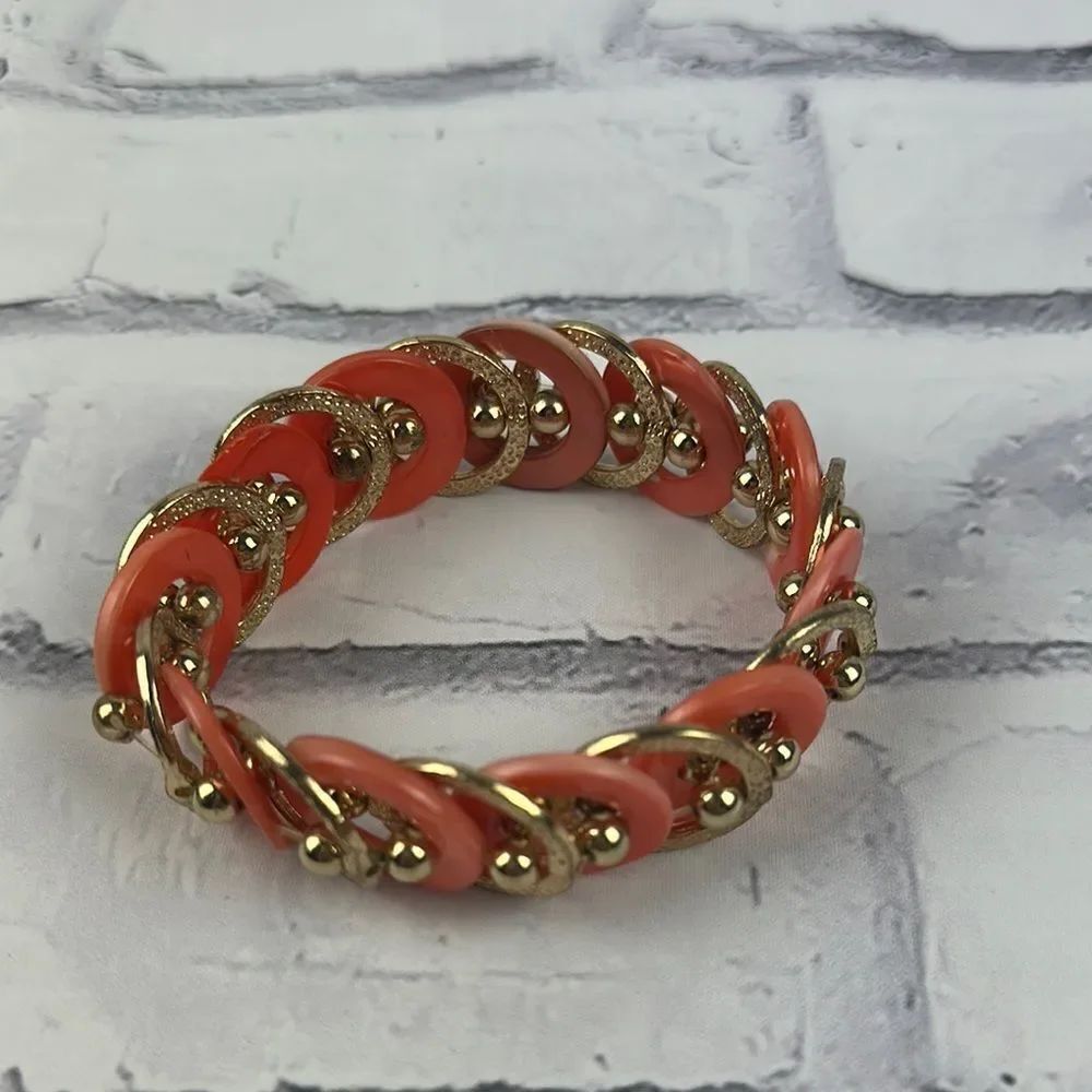 Catherines Gold Tone Metal & Coral Acrylic Hoop Bracelet